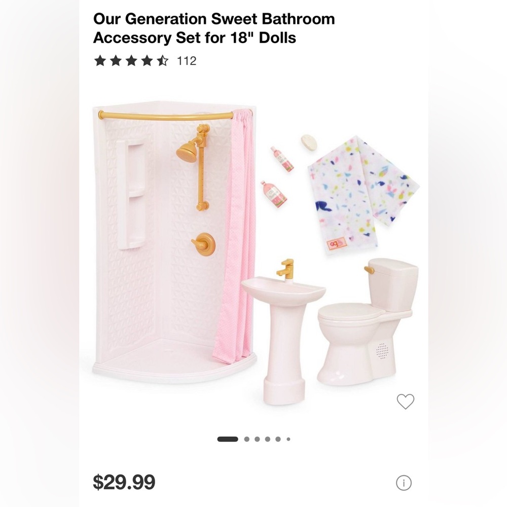 Doll Bathroom Accessory Set with Pink Curtain